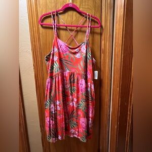 Old Navy Dark Orange Tropical Fit & Flare Strappy Mini Dress XXL-NEW